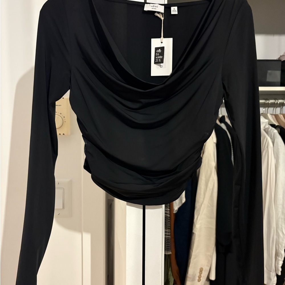 Aritzia Black Drape Neck Crop Top